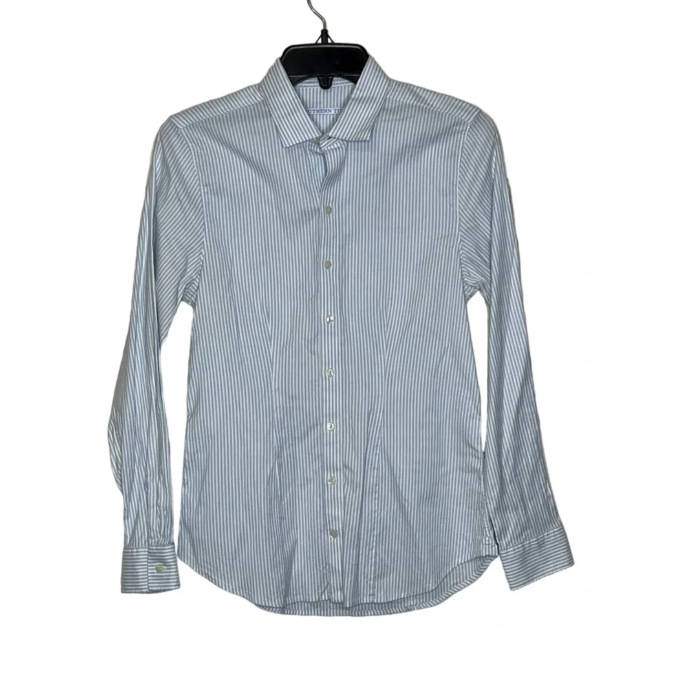 Southern Tide Shirt Size 4 Blue White Striped Cotton Stretch Blend Womens LS - Picture 1 of 8